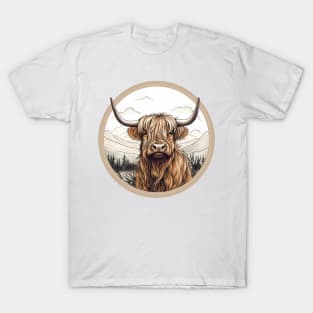 Curls and Charisma: A Scottish Cow's Portrait Tale T-Shirt